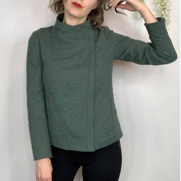 VINCE Cypress Frise moto Jacket green asymmetrical zipper futurecore 2782 - Picture 4 of 12